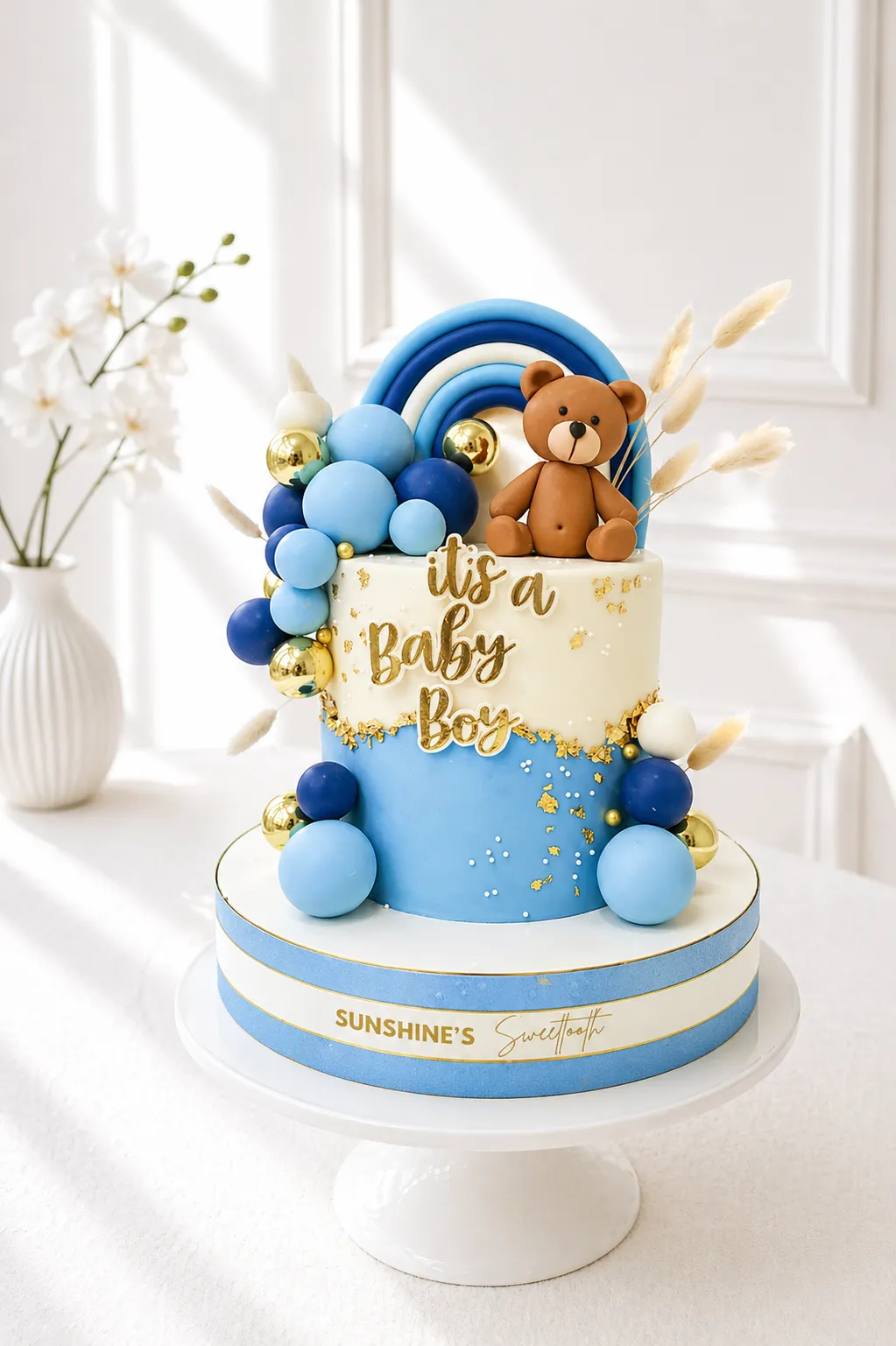 Bear Baptism Cake | Baby Dedication Cake | 1st Birthday Cake | 01