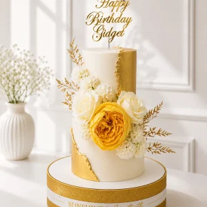 2-Tier White & Gold Birthday Cake | 50th Birthday Cake | 01