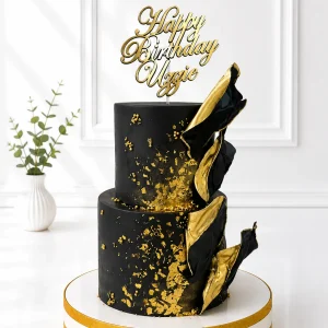 2-Tier Black & Gold Birthday Cake | 50th Birthday Cake | 01