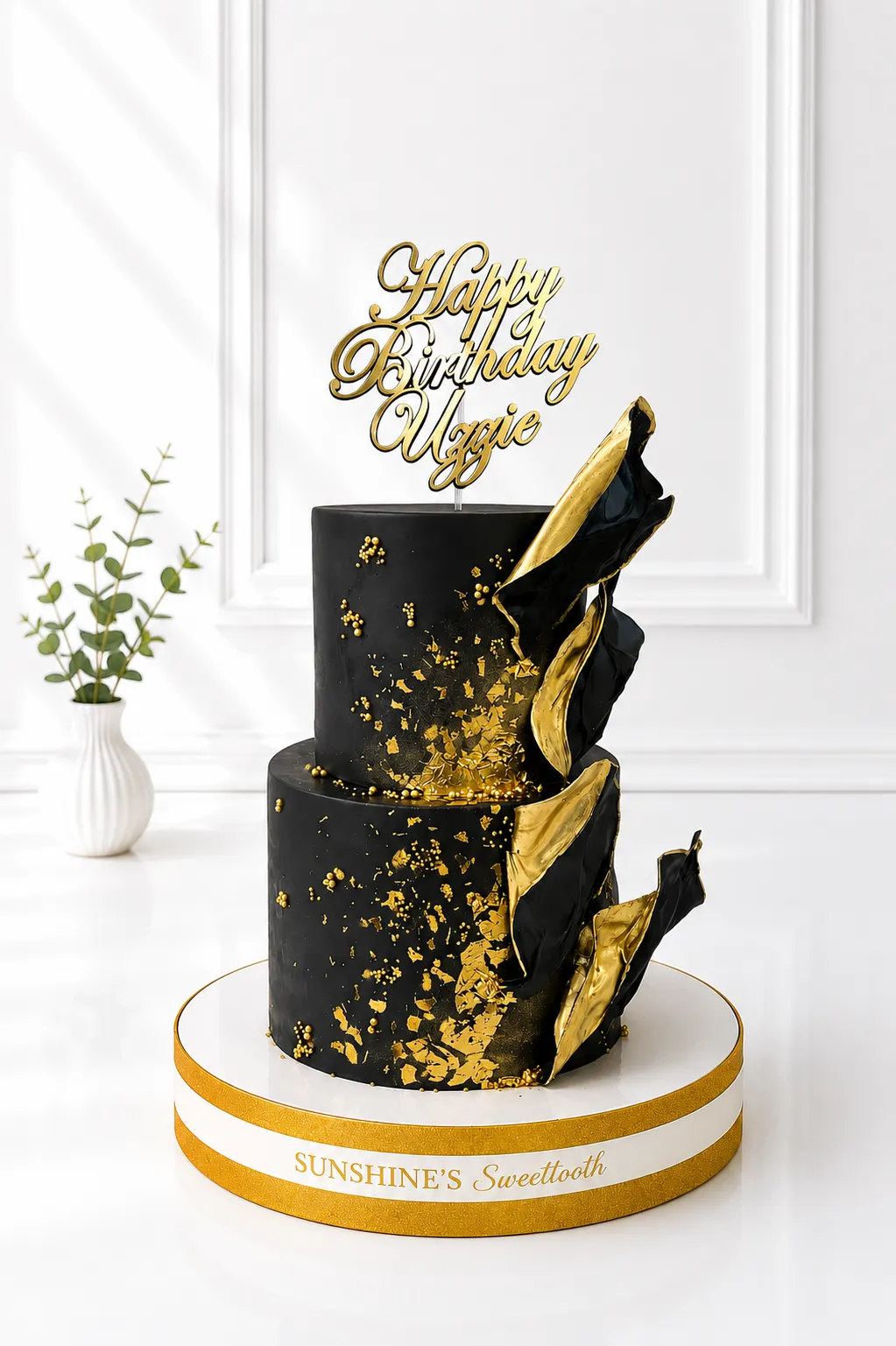 2-Tier Black & Gold Birthday Cake | 50th Birthday Cake | 01