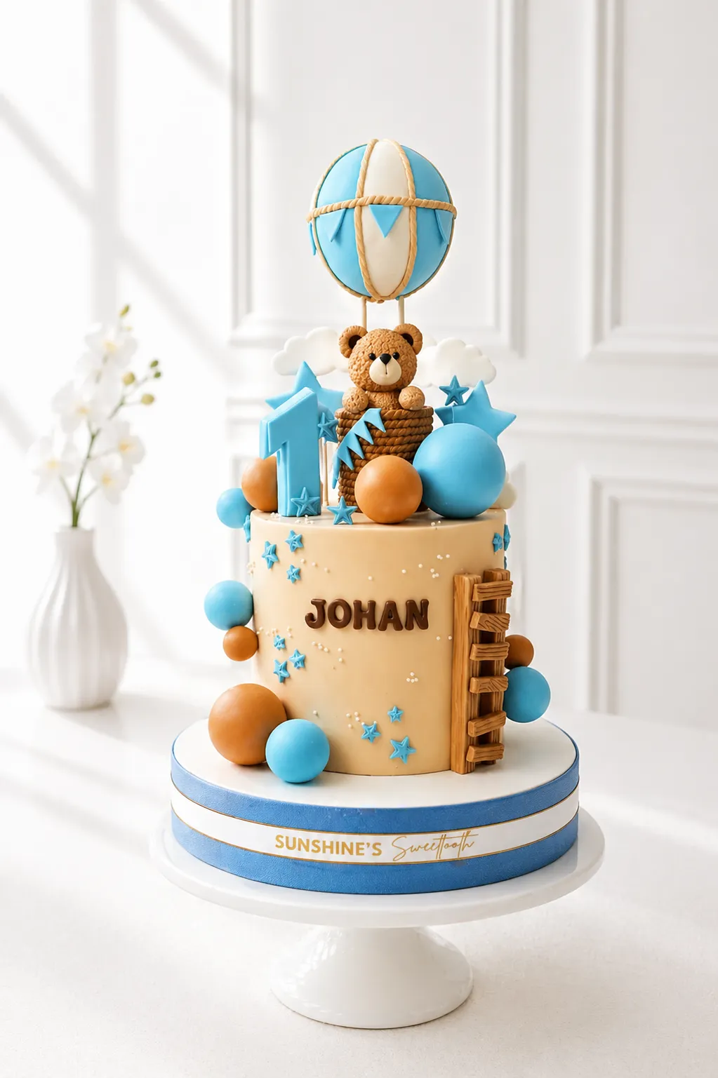 Hot Air Balloon Bear Cake | Baptism Cake | 1st Birthday Cake | 07