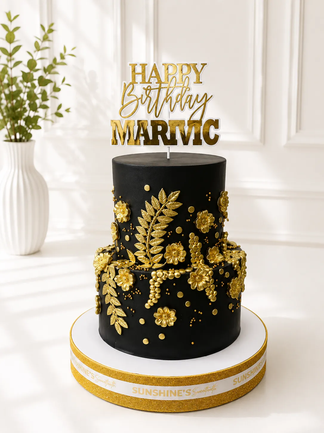 2-Tier Black & Gold Birthday Cake | 50th Birthday Cake | 02
