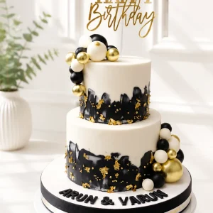 2-Tier Black & Gold Birthday Cake | 50th Birthday Cake | 03