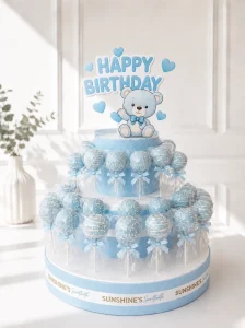Bear Cake Pop Tower | Baptism Theme Cake Pop Tower | 01