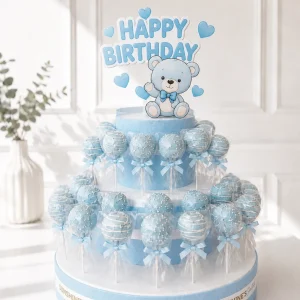 Bear Cake Pop Tower | Baptism Theme Cake Pop Tower | 01
