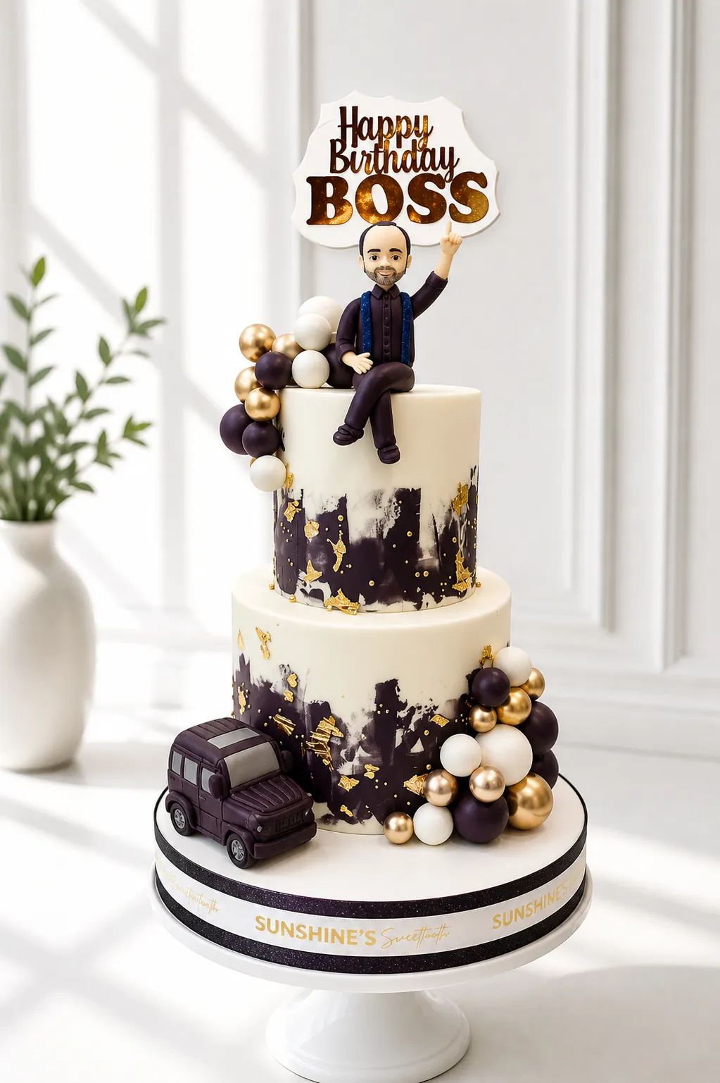 2-Tier Black & Gold Birthday Cake | 50th Birthday Cake | 04