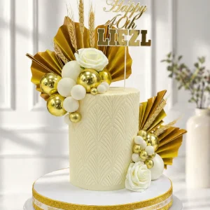 Elegant White & Gold Birthday Cake | Luxury Celebration Cake | 01