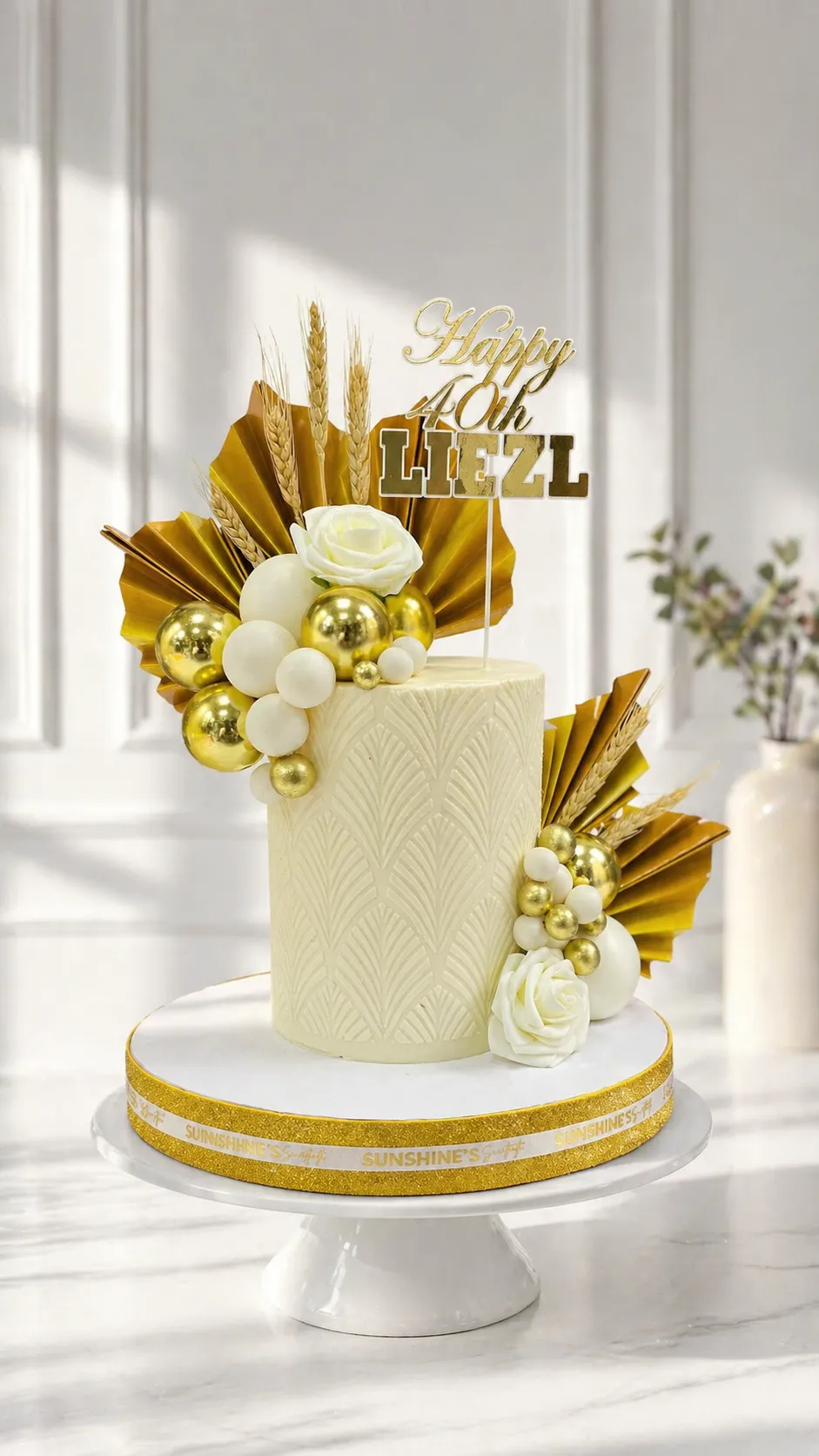 Elegant White & Gold Birthday Cake | Luxury Celebration Cake | 01