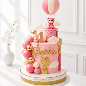 Hot Air Balloon Bear Cake | Baptism Cake | 1st Birthday Cake | 08