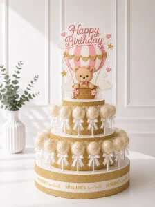 Bear Cake Pop Tower | Baptism Theme Cake Pop Tower | 02