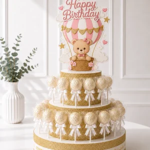 Bear Cake Pop Tower | Baptism Theme Cake Pop Tower | 02