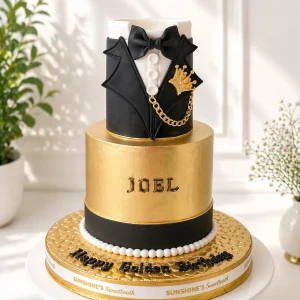 2-Tier Black & Gold Birthday Cake | 50th Birthday Cake | 05