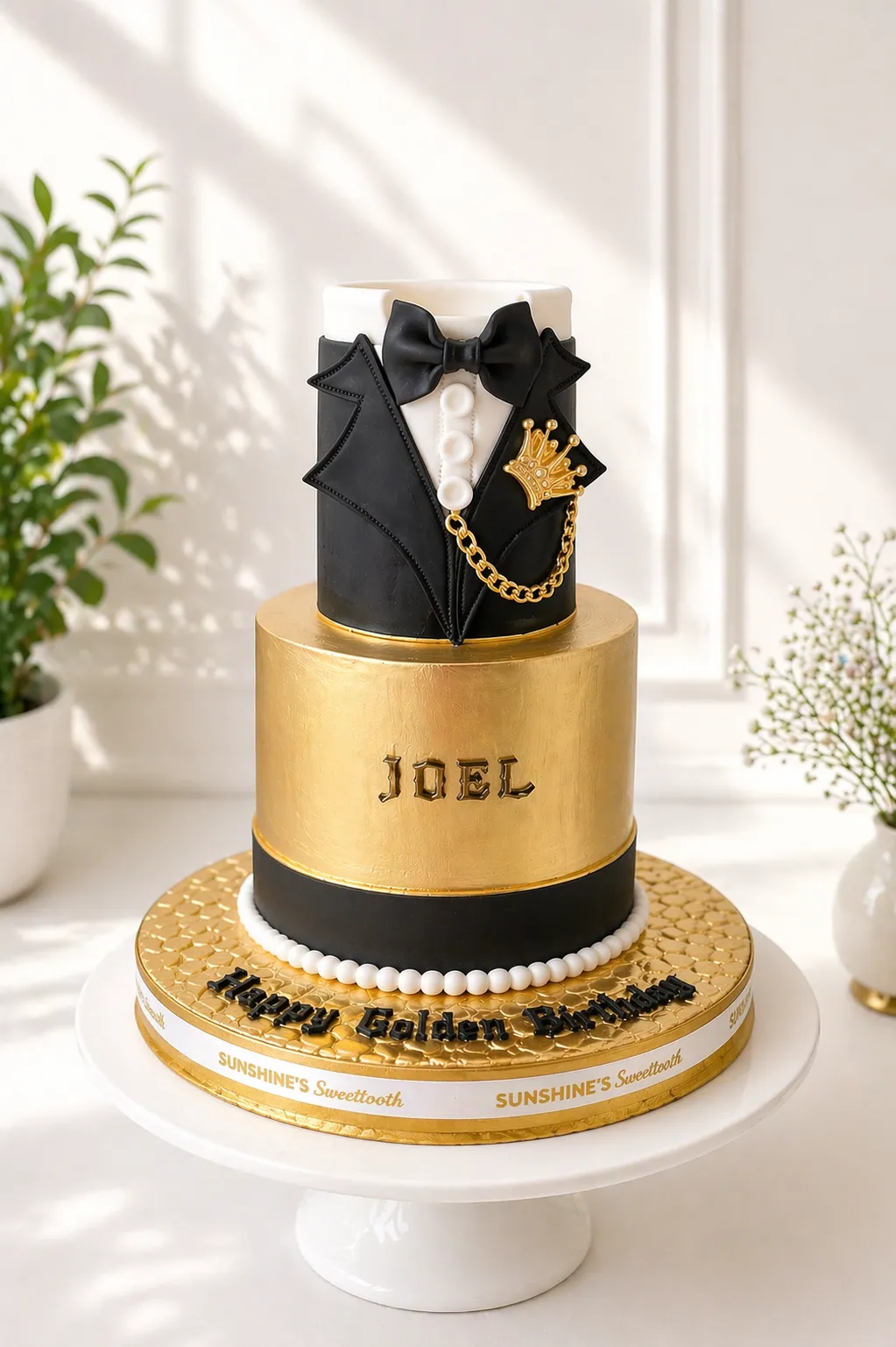 2-Tier Black & Gold Birthday Cake | 50th Birthday Cake | 05