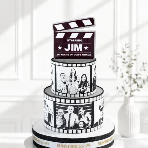 2-Tier White & Gold Birthday Cake | 50th Birthday Cake | 02