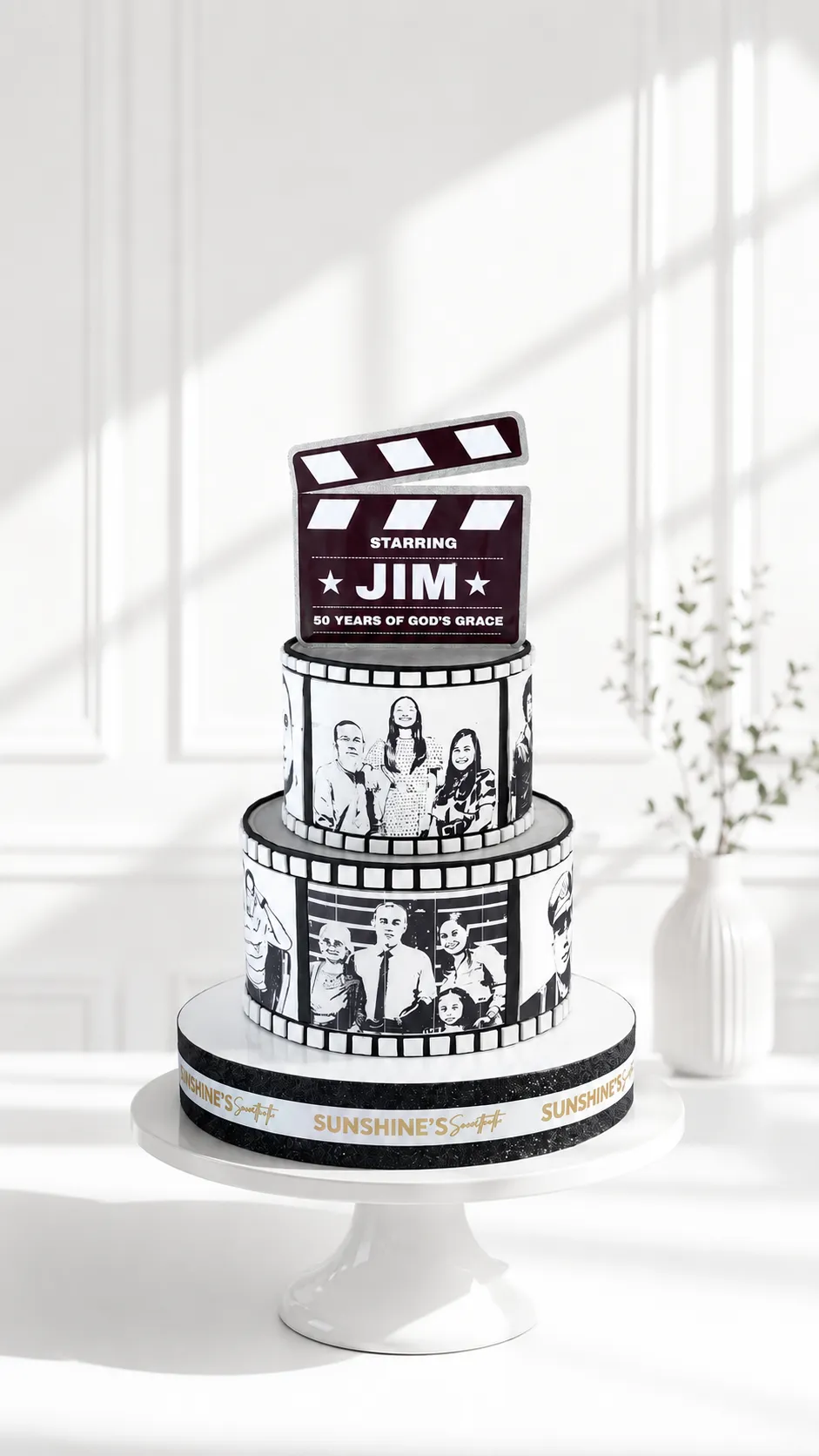 2-Tier White & Gold Birthday Cake | 50th Birthday Cake | 02