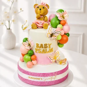 Bear Baptism Cake | Baby Dedication Cake | 1st Birthday Cake | 11