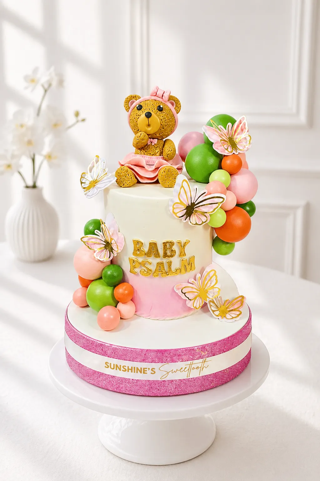 Bear Baptism Cake | Baby Dedication Cake | 1st Birthday Cake | 11