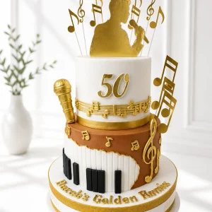 2-Tier White & Gold Birthday Cake | 50th Birthday Cake | 03