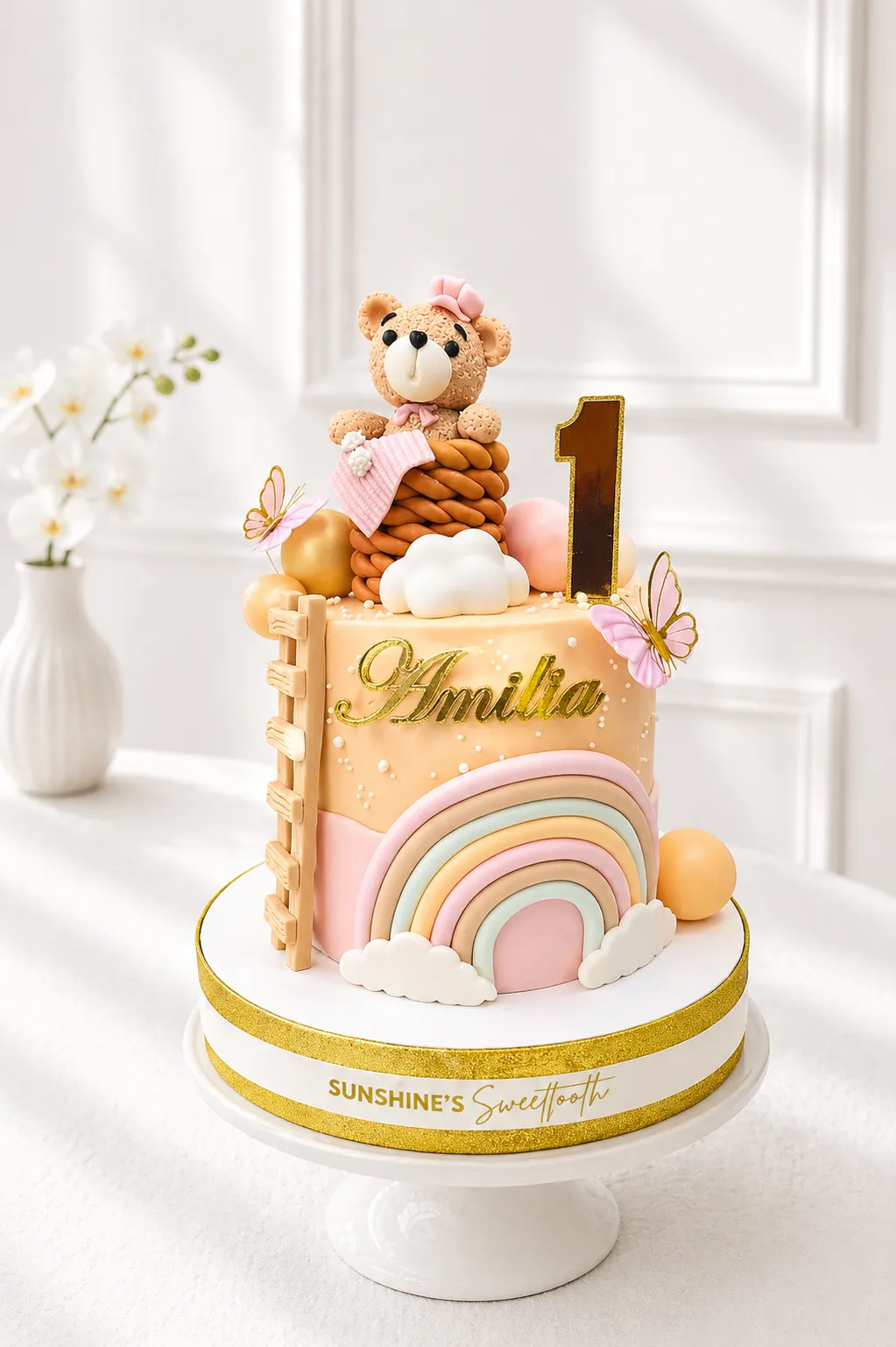 Bear Baptism Cake | Baby Dedication Cake | 1st Birthday Cake | 02