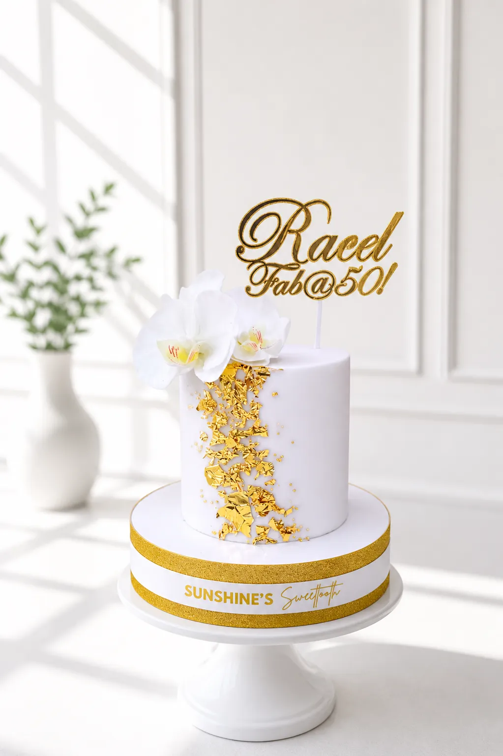 Elegant White & Gold Birthday Cake | Luxury Celebration Cake | 02