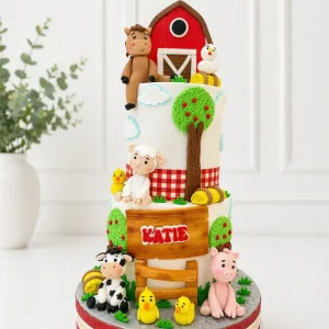 2 Tier Farm Animals Birthday Cake | Barn Theme Cake | 01