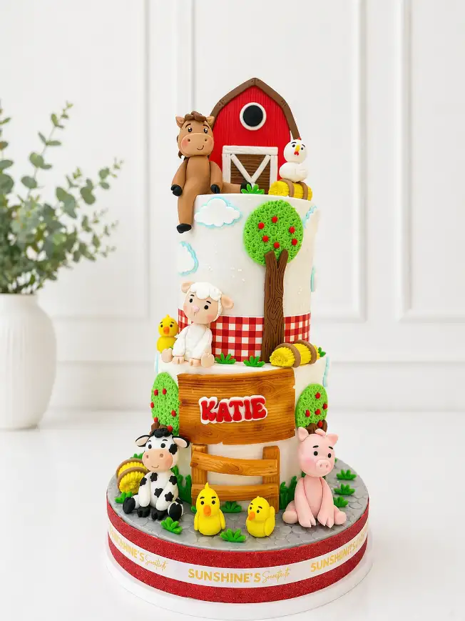 2 Tier Farm Animals Birthday Cake | Barn Theme Cake | 01