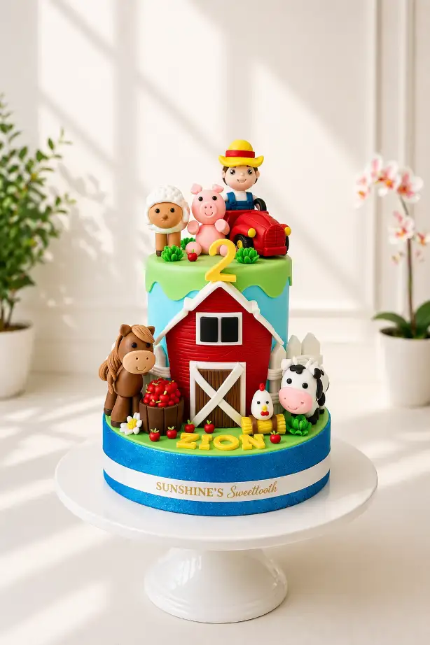 Farm Animals Birthday Cake | Barn Theme Cake | 01