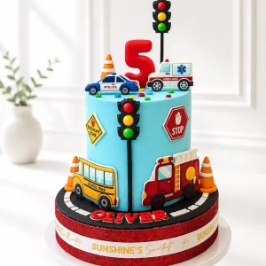 Rescue Vehicles Birthday Cake | Transportation Theme Cake | 01