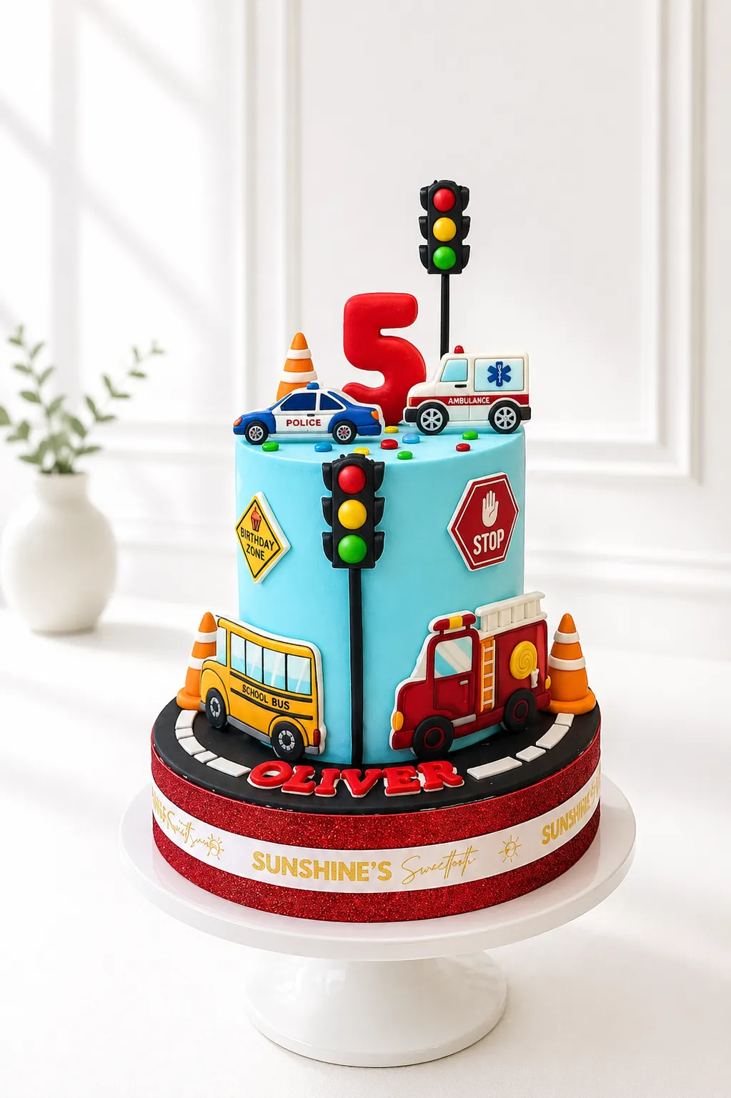 Rescue Vehicles Birthday Cake | Transportation Theme Cake | 01