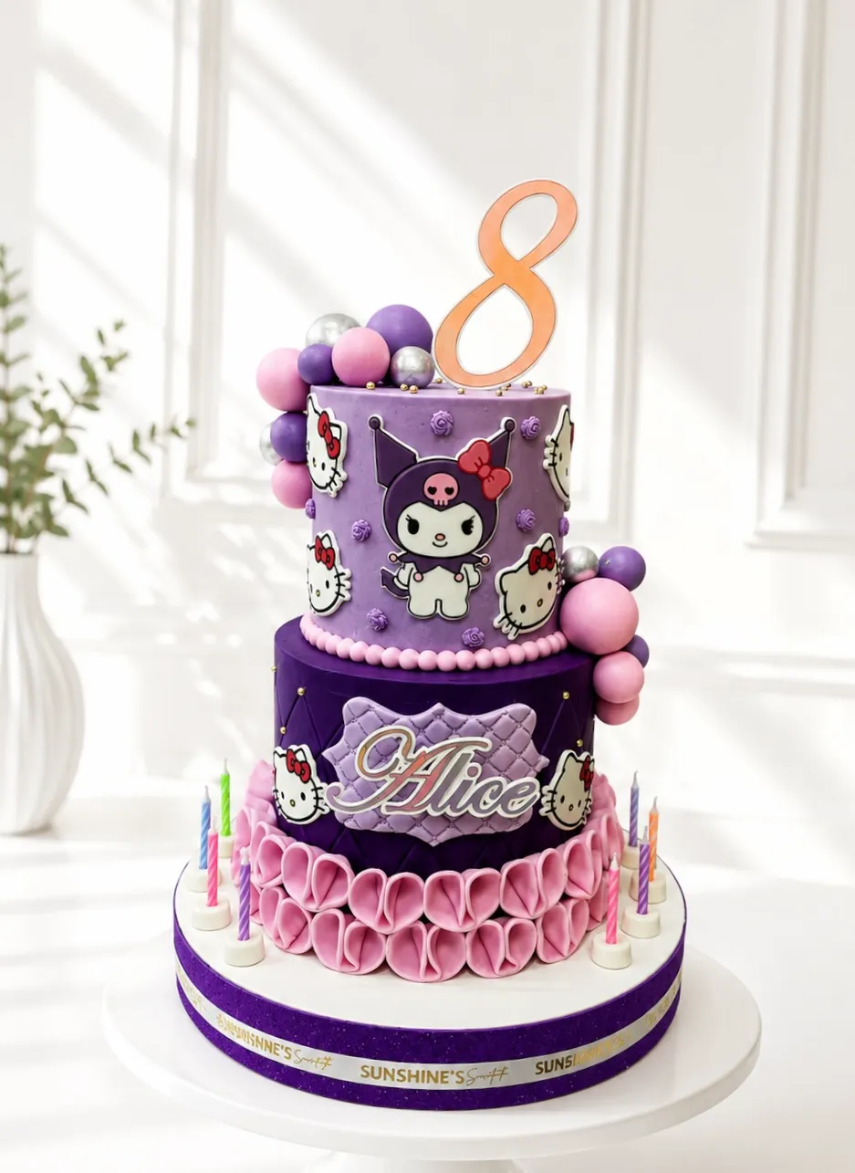 2-Tier Kuromi Birthday Cake | Sanrio Theme Cake | 01