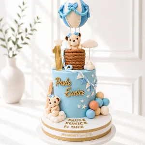 Hot Air Balloon Bear Cake | Baptism Cake | 1st Birthday Cake | 01