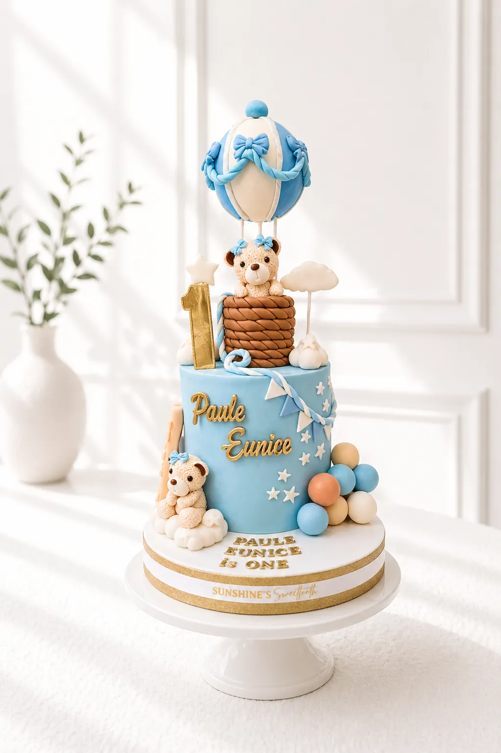 Hot Air Balloon Bear Cake | Baptism Cake | 1st Birthday Cake | 01