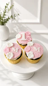 Floral 1st Birthday Cupcakes | Flower Cupcakes | 6-Piece Set | 01