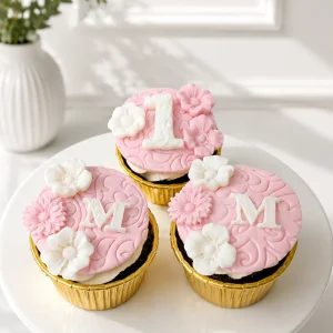 Floral 1st Birthday Cupcakes | Flower Cupcakes | 6-Piece Set | 01