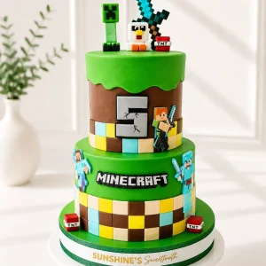 2-Tier Minecraft Birthday Cake | Gaming Theme Cake | 01