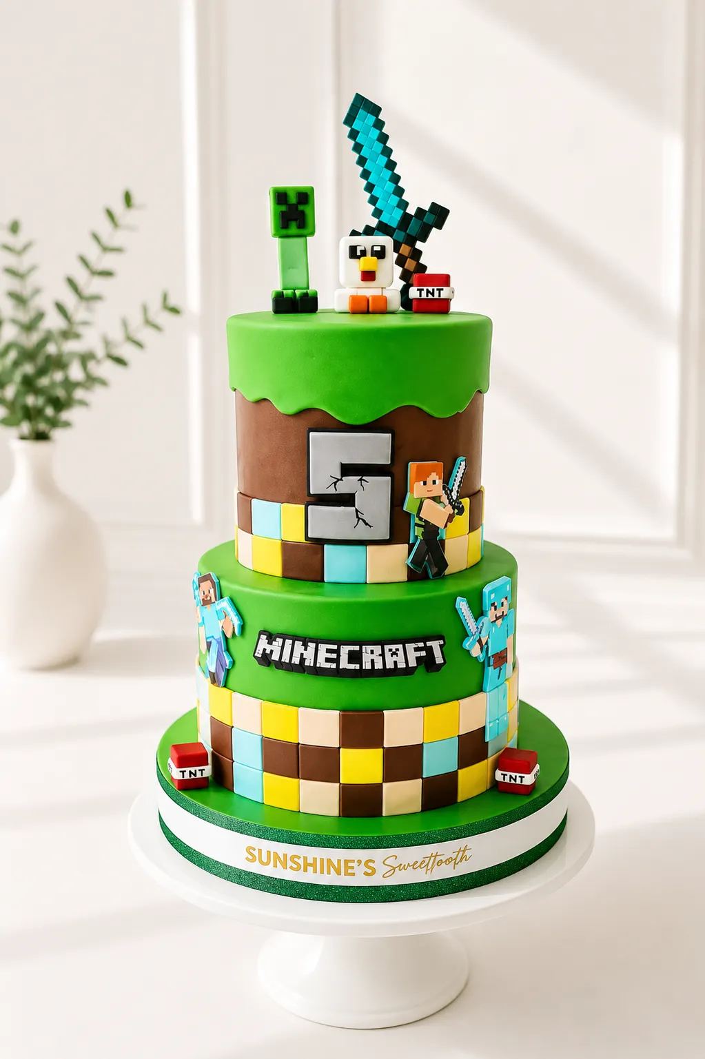 2-Tier Minecraft Birthday Cake | Gaming Theme Cake | 01