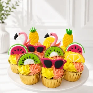 Flamingo Cupcakes | Tropical Theme Cupcakes | 6-Piece Set | 01