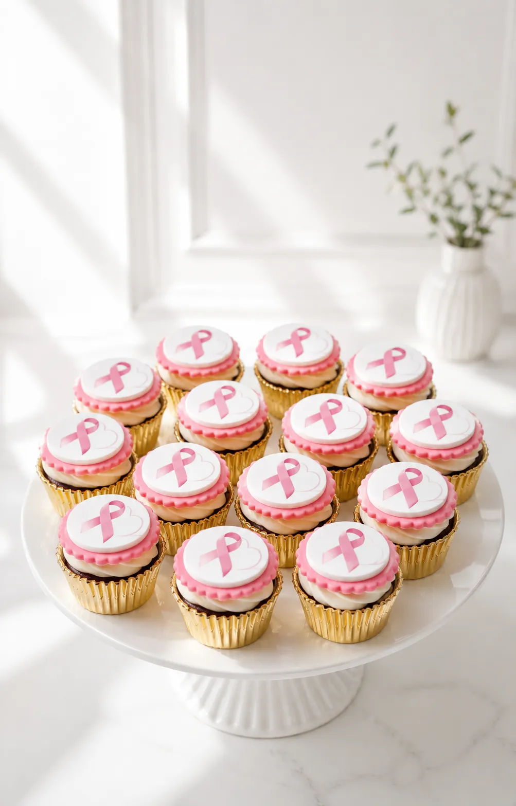 Pink Ribbon Cupcakes | Breast Cancer Awareness Cupcakes | 6-Piece Set | 01
