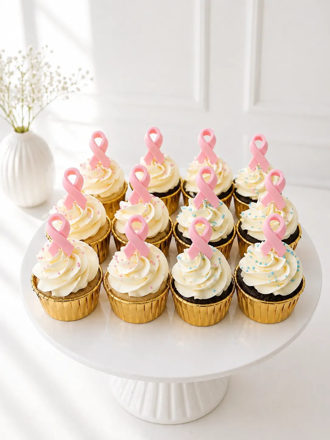 Pink Ribbon Cupcakes | Breast Cancer Awareness Cupcakes | 6-Piece Set | 02