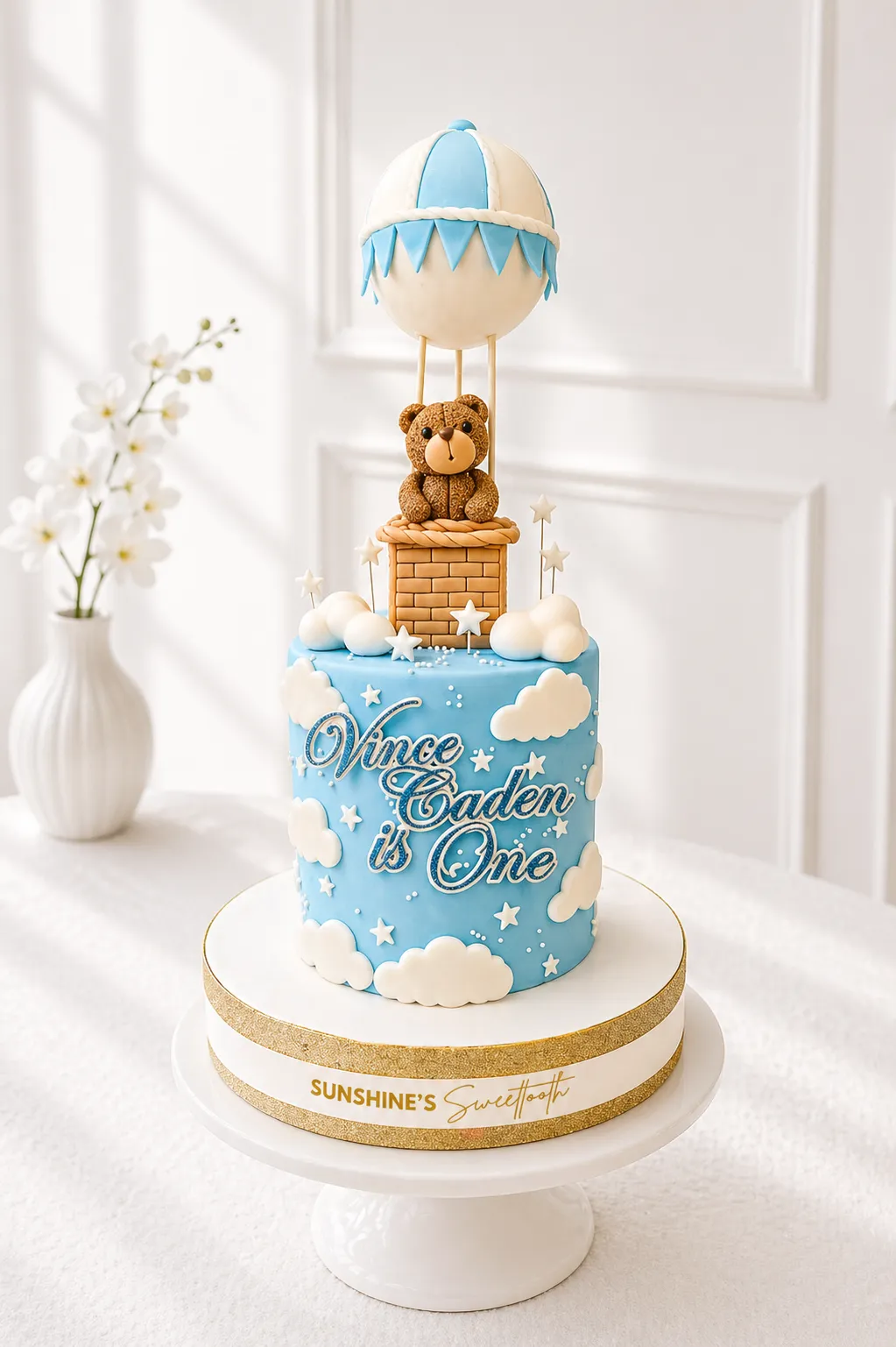 Hot Air Balloon Bear Cake | Baptism Cake | 1st Birthday Cake | 02