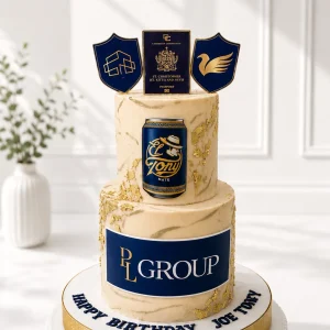 2 - Tier Corporate Logo Cake | Cream Color 01
