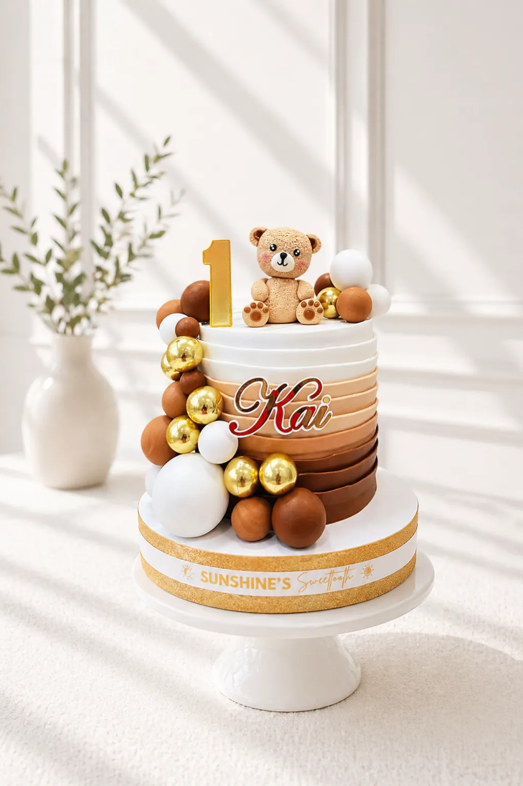 Bear Baptism Cake | Baby Dedication Cake | 1st Birthday Cake | 04