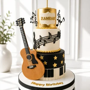 3-Tier Guitar & Music Notes Theme Cake | Birthday Party Cake | 01