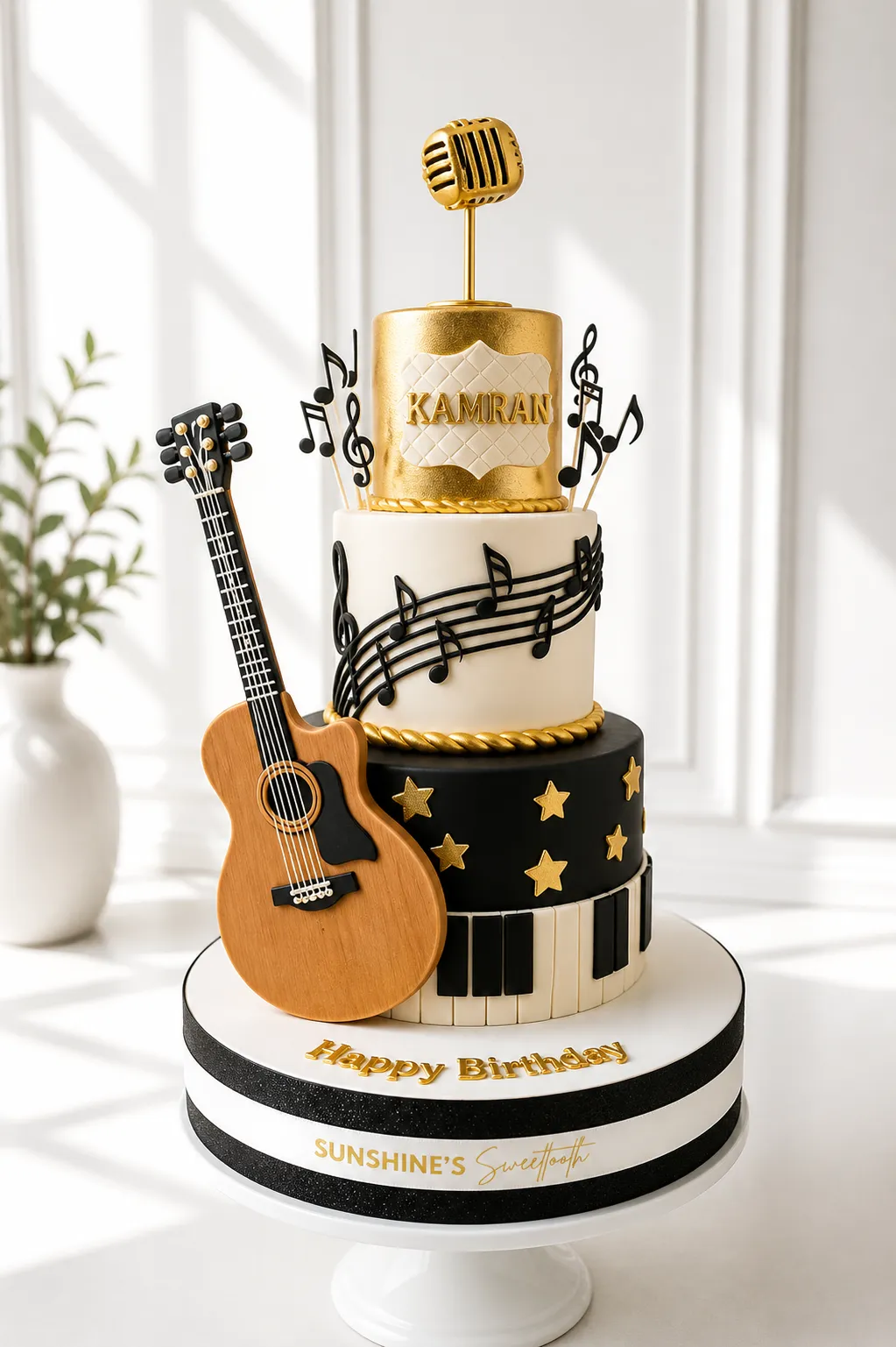 3-Tier Guitar & Music Notes Theme Cake | Birthday Party Cake | 01