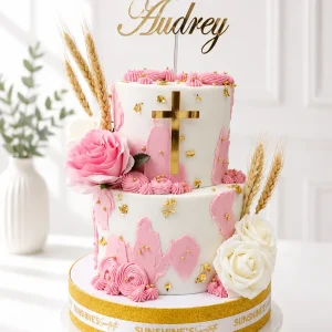 2 Tier Baptism Cake | Floral Baby Dedication Cake | 01