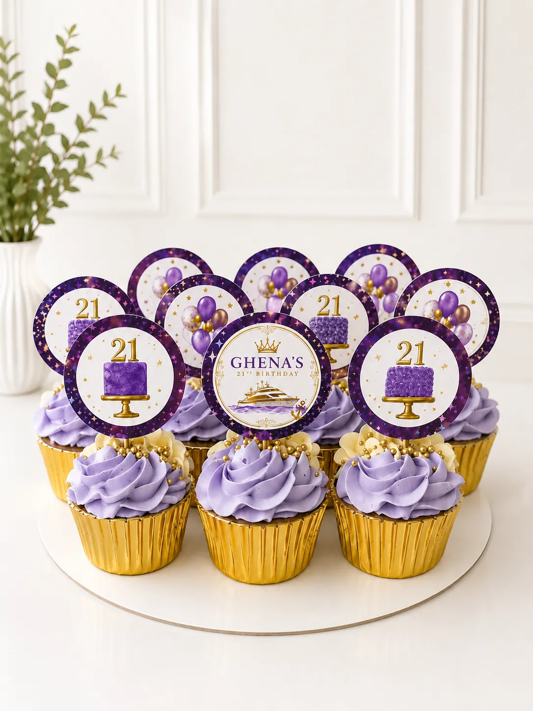 Lilac Happy Birthday Cupcakes | 6-Piece Set | 01