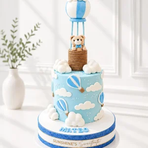 Hot Air Balloon Bear Cake | Baptism Cake | 1st Birthday Cake | 04