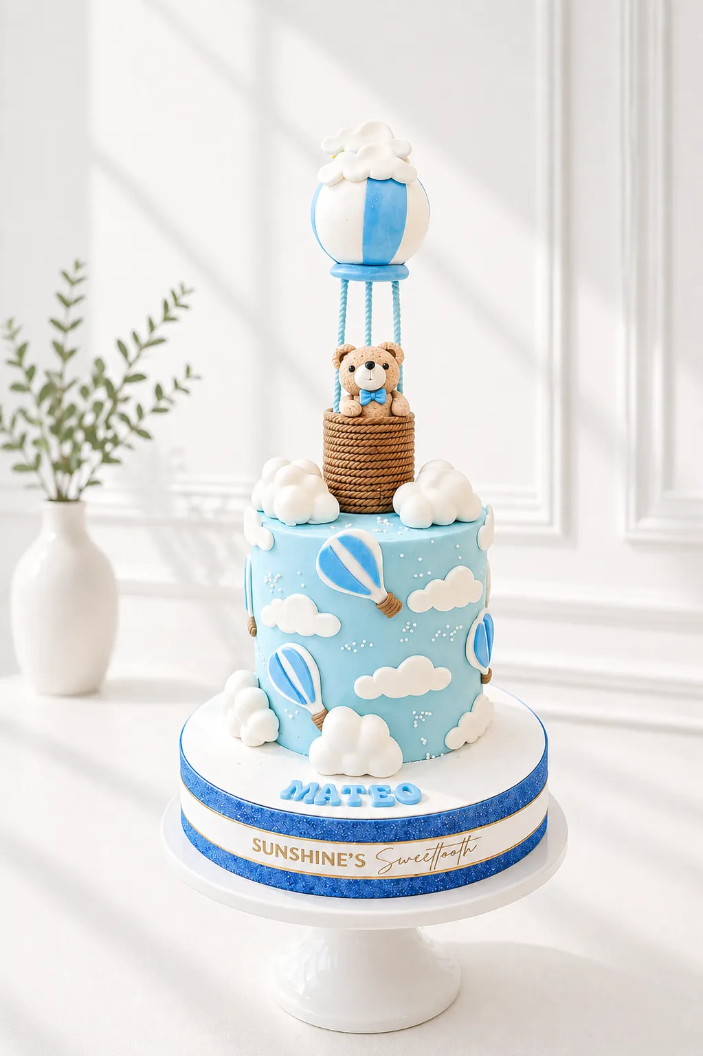 Hot Air Balloon Bear Cake | Baptism Cake | 1st Birthday Cake | 04