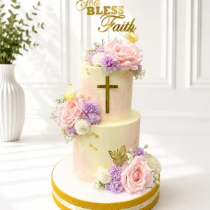 3 Tier Baptism Cake | Floral Baby Dedication Cake | 02