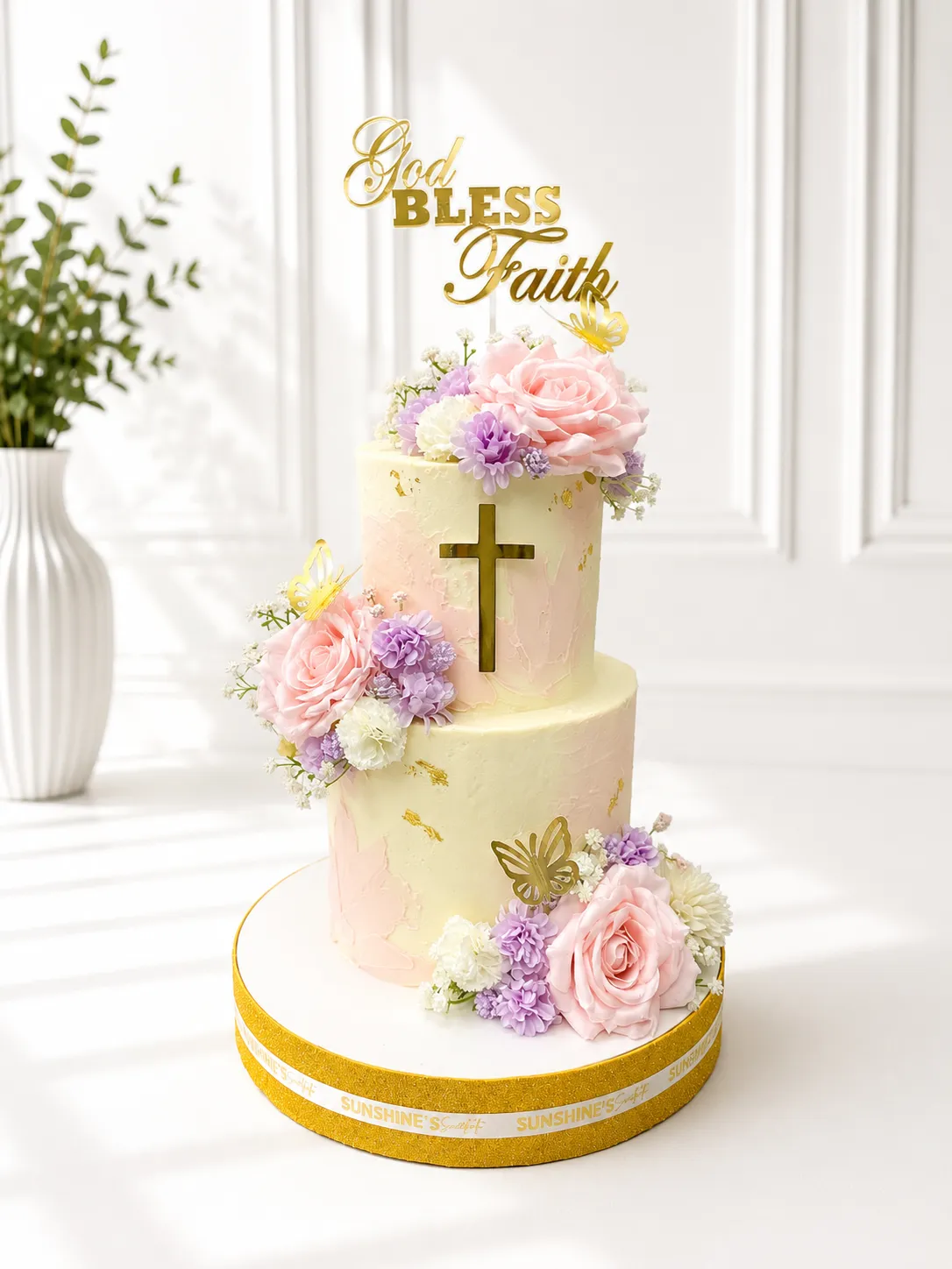 3 Tier Baptism Cake | Floral Baby Dedication Cake | 02